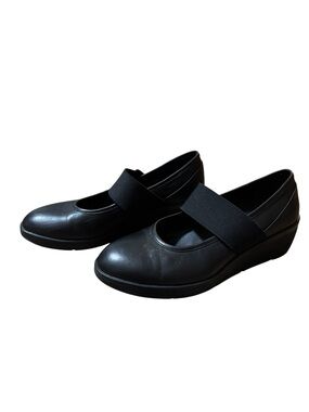 Fly London Dakota Mary Jane Wedge Slip On Black Leather EU Size 39